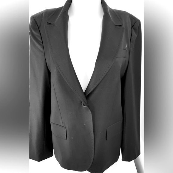 Elegant classic shiny black 87% fine wool double collar blazer jacket Eur44 US12 - Picture 8 of 16